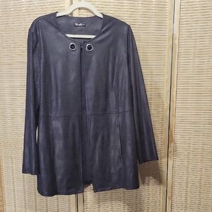 Women's Bali Corp. Faux Black Leather Cardigan Jacket - Size 12